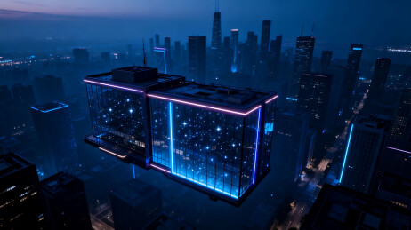 未来城市悬浮建筑夜景