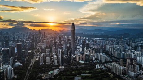 深圳中心区福田日出时刻