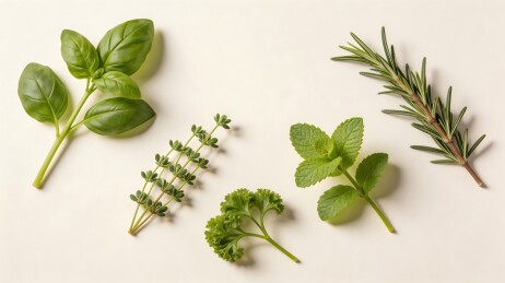 五种新鲜香草植物特写
