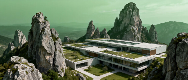 现代建筑与山岩景观融合