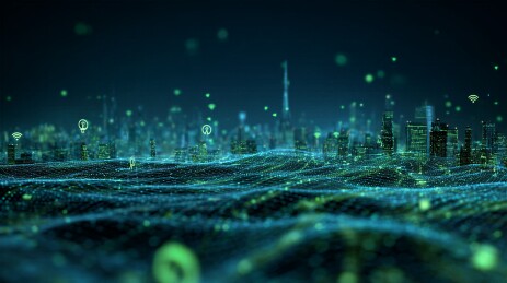 科技感发光城市天际线数据网格