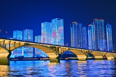 长沙湘江沿岸城市夜景风光