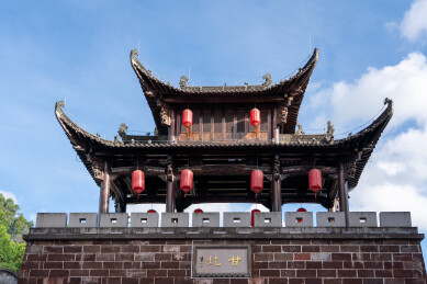 深圳甘坑客家小镇：甘坑城门城楼古建筑特写