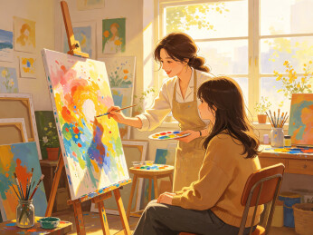 画室里老师指导学生绘画