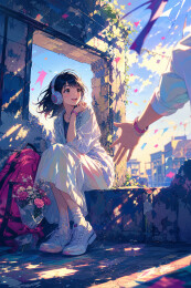窗边耳机少女相会