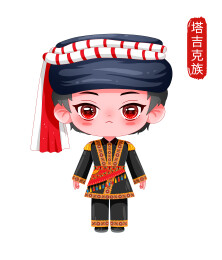 国潮卡通五十六个民族男孩塔吉克族