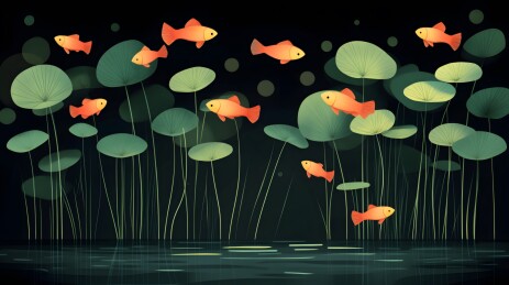 水族馆中摇曳的翠绿水草与斑斓热带鱼