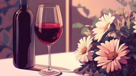 柔光下红酒与鲜花共舞