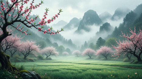 桃花源幽谷雾底