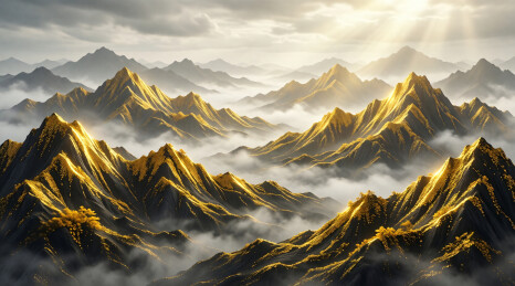 金箔微光山水