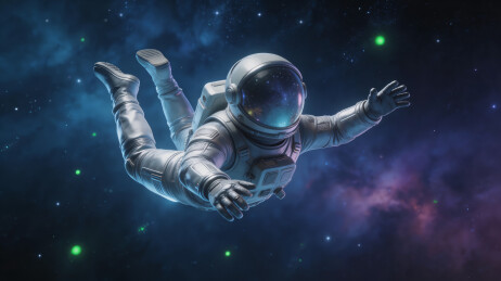 宇航员漂浮在星空背景中
