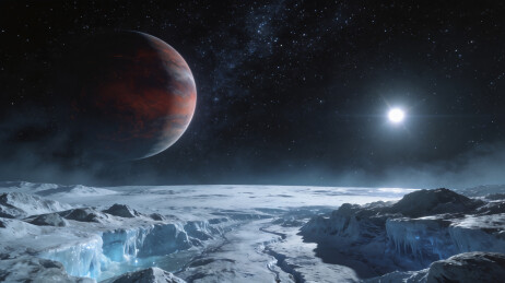 冰封星球与红色行星的星空背景