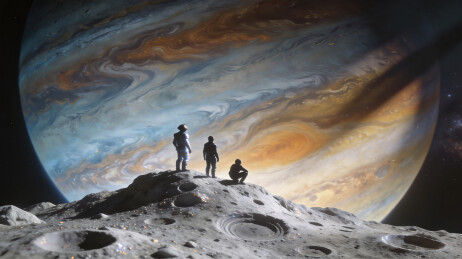 宇航员凝视木星全景图