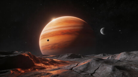红色行星表面与卫星全景图