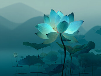 蓝绿雾莲东方极简   