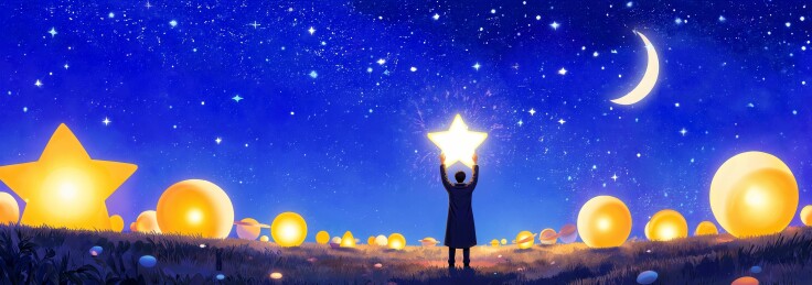 男子摘星梦幻夜景