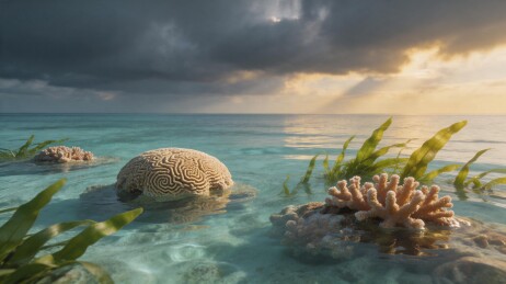 海底珊瑚与海藻日落景象