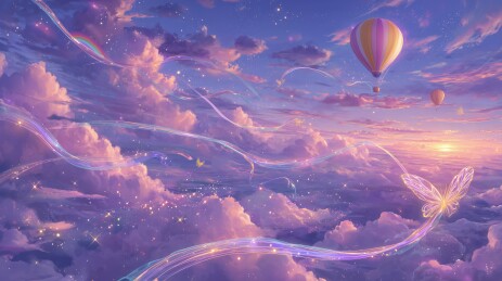 天空云海飞行的热气球