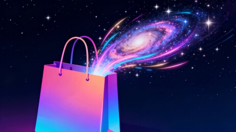 霓虹渐变购物袋星空银河场景