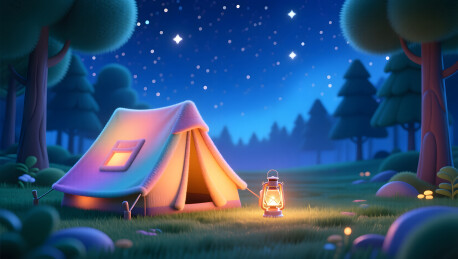 暑假户外露营森林帐篷与繁星夜空