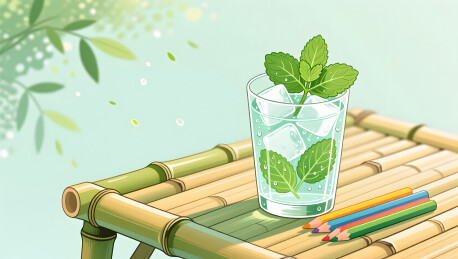 初夏清凉竹桌冰镇薄荷水解暑饮品
