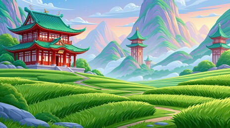 古典建筑茶园山景