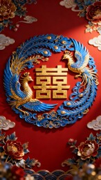 双凤环绕囍字装饰图片
