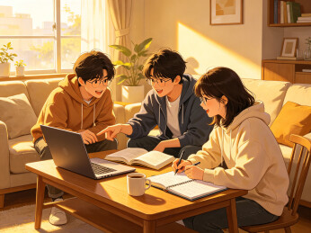 年轻人客厅学习小组讨论插画