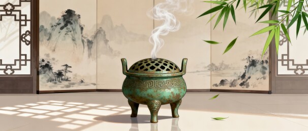 青铜香炉国风静物中式意配图