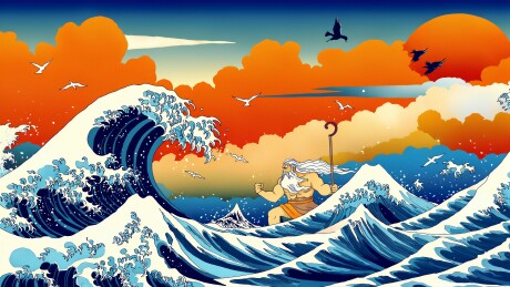 海神踏浪日式浮世绘