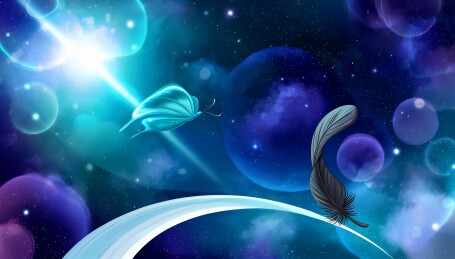 星空幻境里的蝶与羽毛