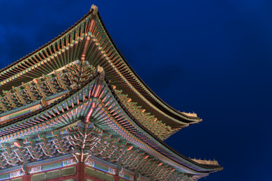 韩国首尔景福宫勤政殿夜景远景