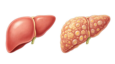 脂肪肝病理插画 肝脏脂肪堆积病变医学示意图