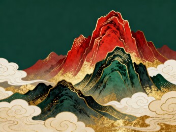 山峦国潮风祥云中式装饰插画