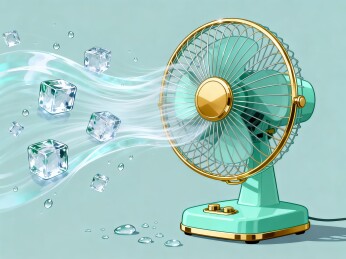 复古小风扇冰块夏日降温创意插画