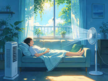 夏日客厅男孩沙发午睡清凉插画