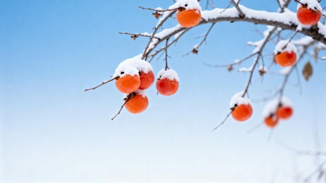 雪挂柿子枝头红艳