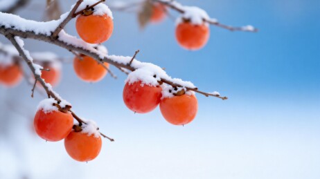 雪挂柿子冬日景象