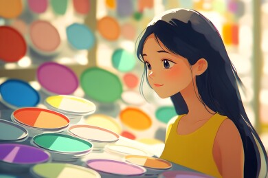 柔光下亚洲少女轻扫眼影