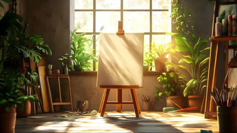 阳光下的半成品油画