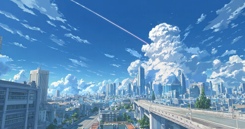 城市高空俯瞰蓝天白云