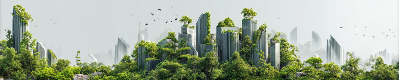 被绿植覆盖的未来都市废墟