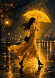 雨夜黄伞女子