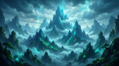 青绿幻境层峦背景
