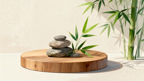 禅意石景竹影相伴