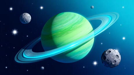 绿色星球与星环的宇宙景象