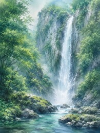 炎夏避暑胜地高山流水清凉瀑布