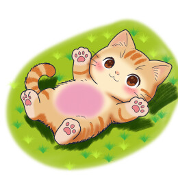 手绘软萌小猫咪平躺草地