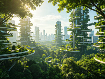 未来绿色生态城市垂直森林建筑自然风光