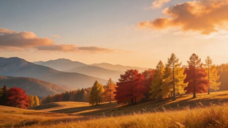 秋日山林夕阳美景